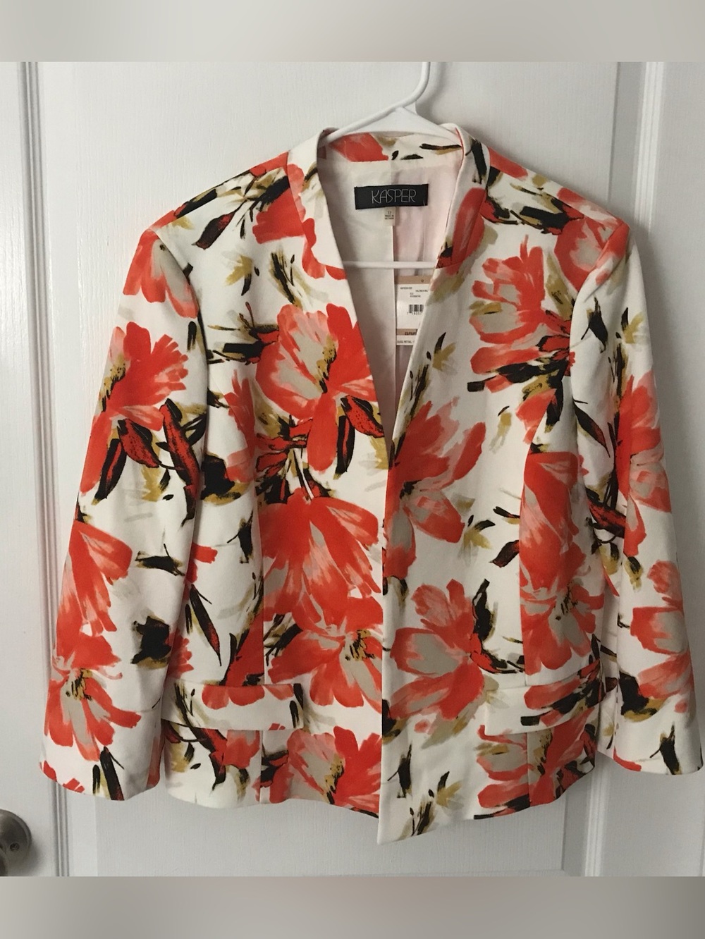 Kasper White Blazer with Coral Floral Print, NWT